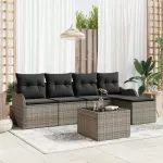 Sodo Sofų Rinkinys su pagalve 6 pcs Juoda Poli ratanas