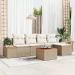 Sodo Sofų Rinkinys su pagalve 6 pcs Smėlio Poli ratanas