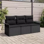 Sodo Sofų Rinkinys su pagalve 3 pcs Juoda Poli ratanas