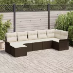 Sodo Sofų Rinkinys su pagalve 7 pcs Ruda Poli ratanas