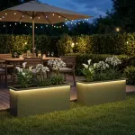 Sodo vazonas su LED 2 vnt. Alyvuogių žalia 30 x 100 x 30 cm
