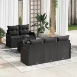 Sodo Sofų Rinkinys 6 pcs Juoda Poli ratanas, plienas ir stiklas