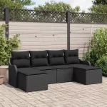 Sodo Sofų Rinkinys su pagalve 6 pcs Juoda Poli ratanas