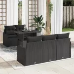 Sodo Sofų Rinkinys su pagalve 6 pcs Juoda Poli ratanas