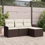 Sodo Sofų Rinkinys su pagalve 4 pcs Ruda Poli ratanas