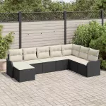 Sodo Sofų Rinkinys su pagalve 8 pcs Juoda ir balta Poli ratanas