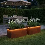 Sodo vazonas su LED 2 vnt. Rūdijanti 30 x 60 x 30 cm