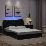 Lovos rėmas su LED be čiužinio, Hvar, juodos spalvos, 140x200cm