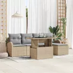 Sodo Sofų Rinkinys su pagalve 6 pcs Smėlio Poli ratanas