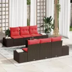 Sodo Sofų Rinkinys su pagalve 7 pcs Ruda poliratanas