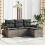 Sodo Sofų Rinkinys su pagalve 4 pcs Pilka Poli ratanas