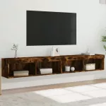 TV spintelės su LED, 2vnt., dūminio ąžuolo, 100x30x30cm