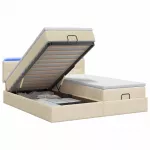 Otmana lova su matracsu ir LED Kreminė 200 x 200 cm Audinys