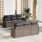 Sodo Sofų Rinkinys 7 pcs Pilka Poli Ratanas, Plienas ir Stiklas