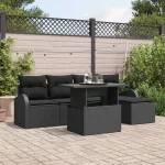 Sodo Sofų Rinkinys su pagalve 6 pcs Juoda Poli ratanas