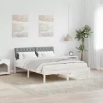 Lovos rėmas Balta ir &scaron;viesiai pilka 135 x 190 cm Pu&scaron;ies masyvas
