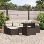Sodo Sofų Rinkinys su pagalve 7 pcs Ruda Poli ratanas