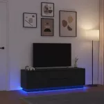 Televizoriaus spintelė su LED ap&scaron;vietimu, juoda, 160,5x41x50 cm