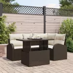 Sodo Sofų Rinkinys su pagalve 5 pcs Ruda Poli ratanas
