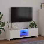TV spintelė su LED ap&scaron;vietimu, baltos spalvos, 120x30x36cm