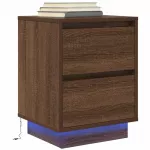 Spintelė prie lovos su LED lemputėmis Rudas ąžuolas 38x34x50 cm