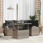 Sodo Sofų Rinkinys su pagalve 5 pcs Pilka Poli ratanas