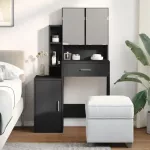 Kosmetinis staliukas su spintele, juodos spalvos, 80x35x132cm