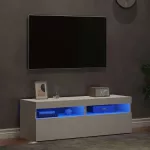 TV spintelės su LED ap&scaron;vietimu, 2vnt., baltos, 60x35x40cm