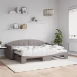 Lova su i&scaron;traukiama dalimi/čiužiniu, taupe, 80x200cm, audinys