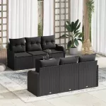 Sodo Sofų Rinkinys 7 pcs Juoda Poli Ratanas, Plienas ir Stiklas