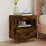 Sieninė TV spintelė su LED lemputėmis, dūminė, 40x30x40cm