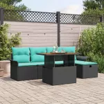 Sodo Sofų Rinkinys 6 pcs Juoda poliratanas