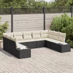 Sodo Sofų Rinkinys su pagalve 9 pcs Juoda poliratanas