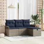 Sodo Sofų Rinkinys su pagalve su saugykla 4 pcs Poli ratanas