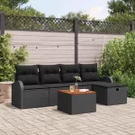 Sodo Sofų Rinkinys su pagalve 6 pcs Juoda Poli ratanas