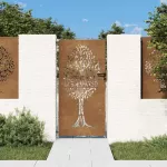 Sodo vartai, 85x175 cm, Corten plienas, medžio ra&scaron;tas
