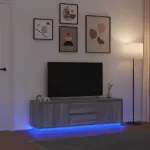TV spintelė su LED lemputėmis, pilka ąžuolo, 160,5x41x50 cm