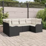 Sodo Sofų Rinkinys 6 pcs Juoda ir balta Poli ratanas