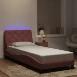 Lovos rėmas su LED be čiužinio, rožinės spalvos, 90x190cm, aksomas