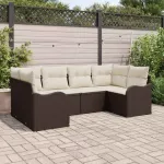 Sodo Sofų Rinkinys su saugykla 6 pcs Ruda ir balta Poli ratanas