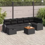 Sodo Sofų Rinkinys su pagalve 8 pcs Juoda Poli ratanas