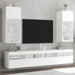 TV spintelės su LED lemputėmis, 2vnt., baltos, 40,5x30x90cm