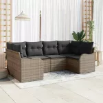 Sodo Sofų Rinkinys su saugykla 6 pcs Pilka Poli ratanas