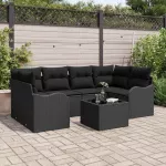 Sodo Sofų Rinkinys 7 pcs Juoda Poli ratanas, plienas ir stiklas