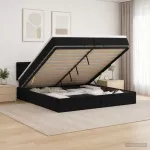 Otmana lova su matracsu ir LED Juoda 200 x 200 cm Aksomas
