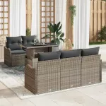 Sodo Sofų Rinkinys su pagalve 6 pcs Pilka Poli ratanas