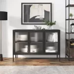 &Scaron;oninė spintelė, juoda, 105x35x70cm, stiklas ir plienas