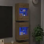 Sieninės spintelės su LED ap&scaron;vietimu televizoriui, 2vnt., artisano, 40x30x60,5cm