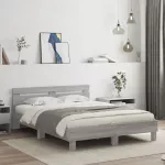 Lovos rėmas su galvūgaliu ir LED, pilkas ąžuolo, 150x200cm