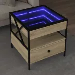 Kavos staliukas su Infinity LED lemputėmis, ąžuolo, 50x50x51cm